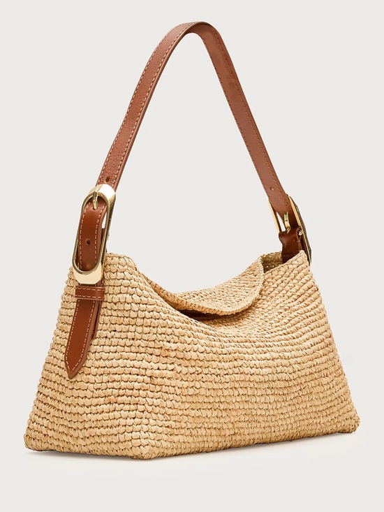 J. Crew Handbags - J. Crew Woven Straw Shoulder Bag with Brown Leather Strap